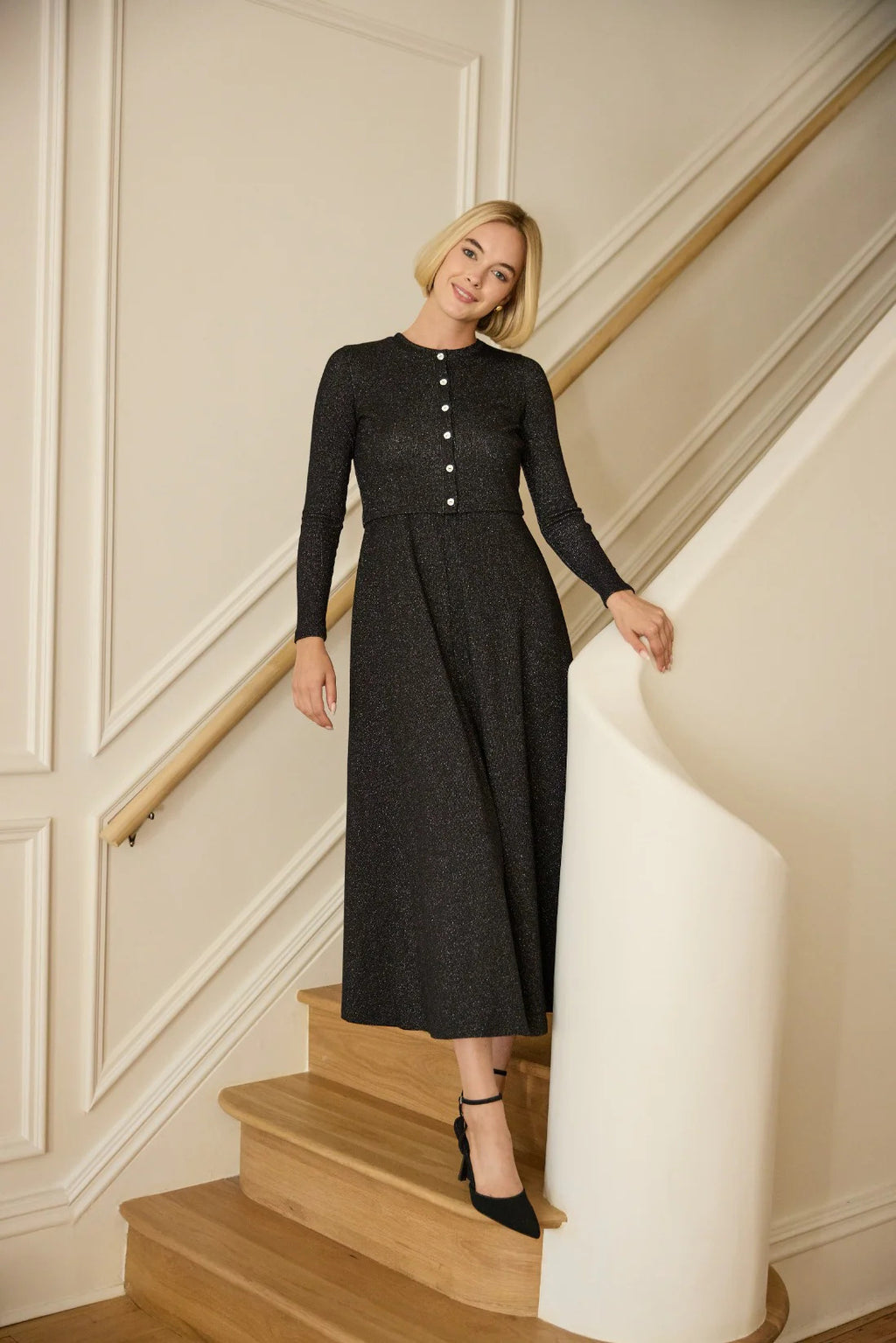 PARNI-D415 LUREX CARDI&DRESS SET