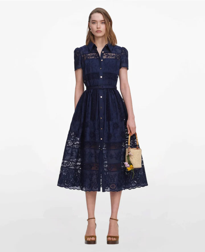 SPO-PF26-5MA NAVY RAMIE COLLARED DRESS