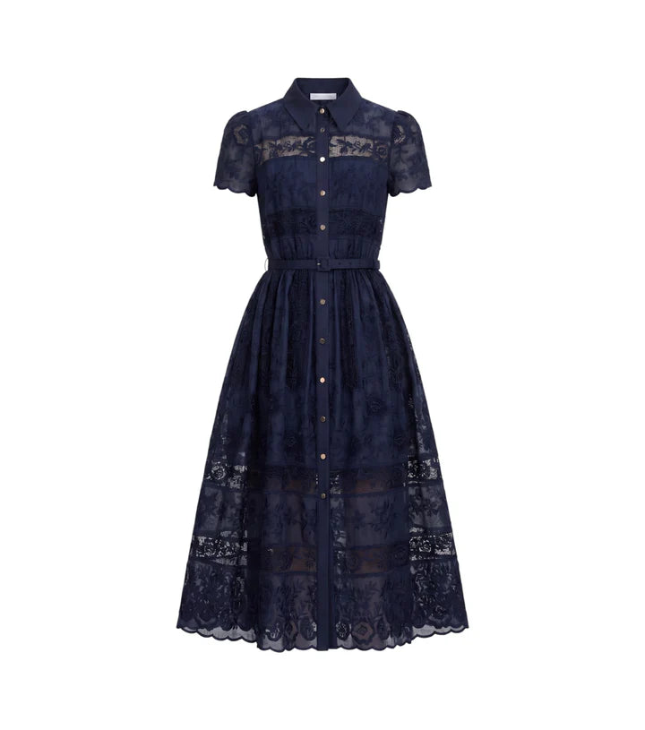 SPO-PF26-5MA NAVY RAMIE COLLARED DRESS