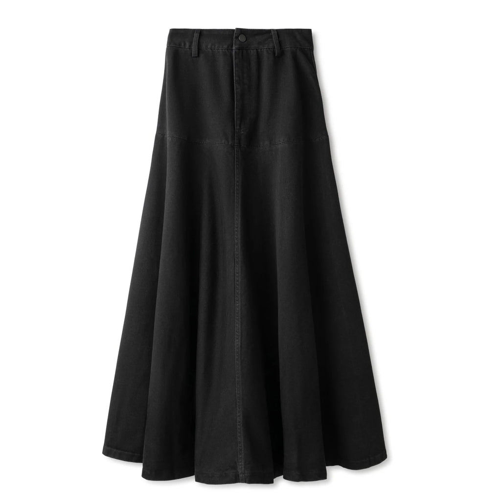 INO-M2-1407W AW26 BLACK DENIM ZIP FLY SKIRT