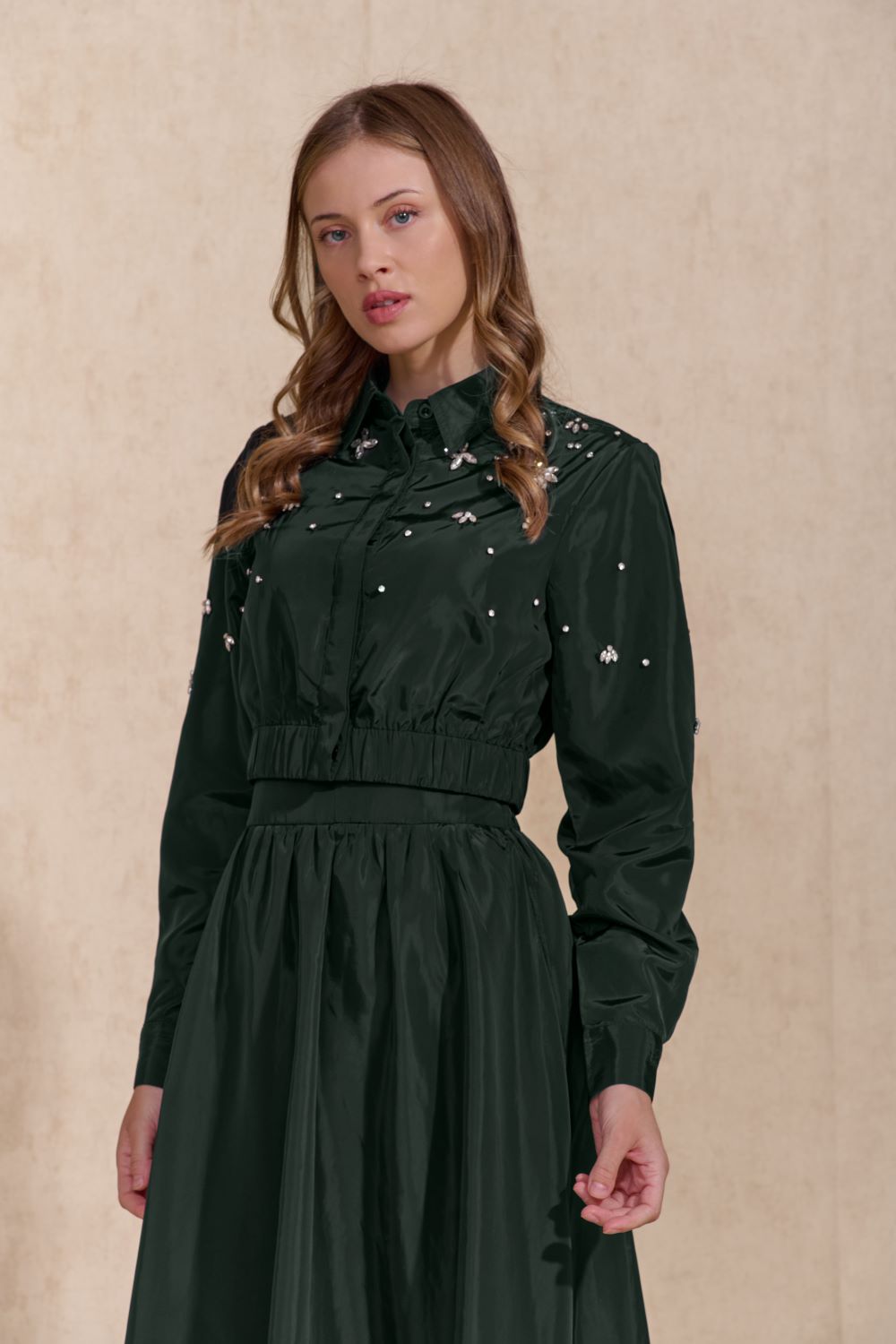 ROP-RPW2510 IVORY EMBELLISHED TAFFETA BLOUSE