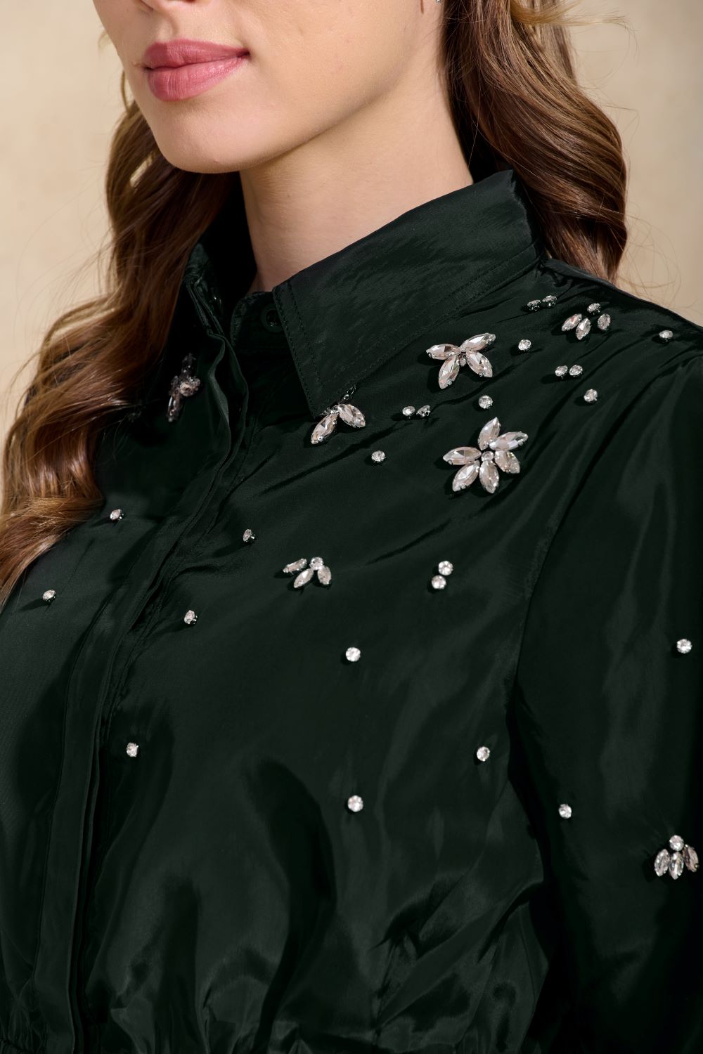 ROP-RPW2510 IVORY EMBELLISHED TAFFETA BLOUSE