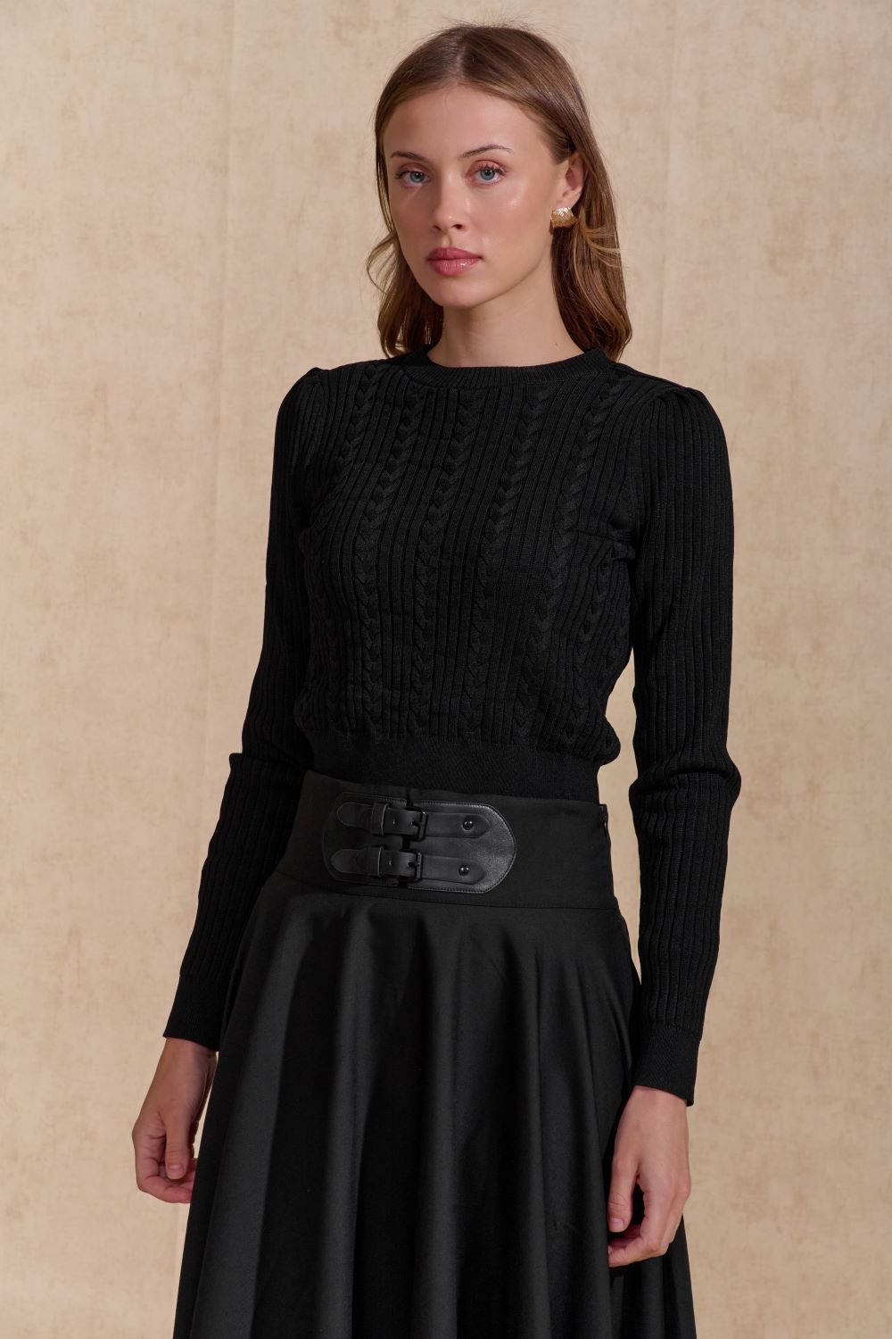 ROP-RPW2518 BLACK CABLE RIB MIX TOP