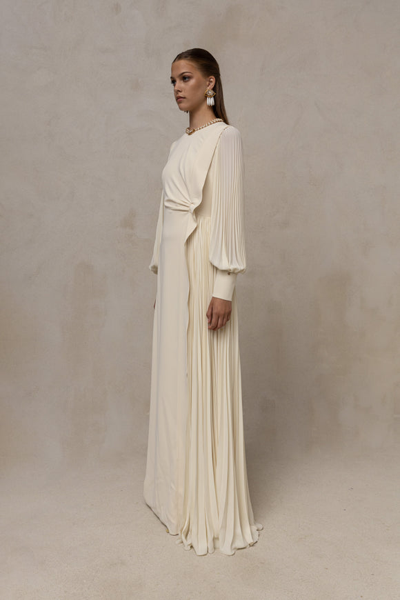 NIS-RS15710 BLACK PLEATED GATHERED DRESS