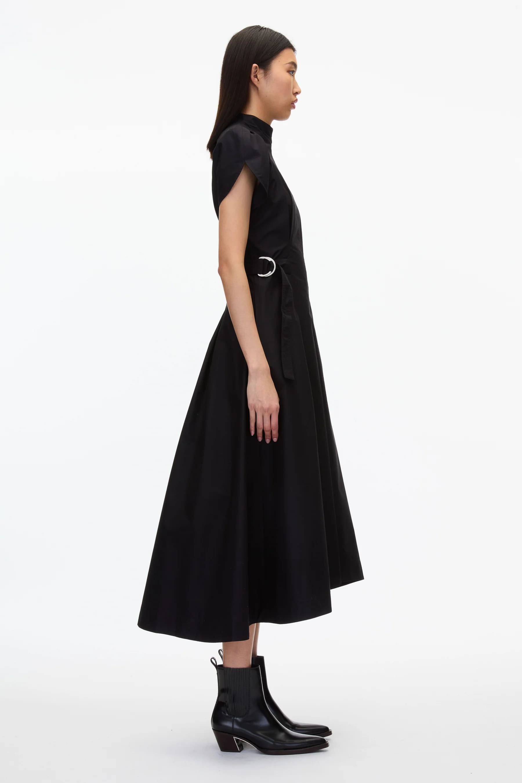 PLM-S31-951LCE BLACK POPLIN FLARE DRESS