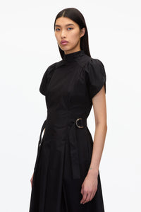 PLM-S31-951LCE BLACK POPLIN FLARE DRESS