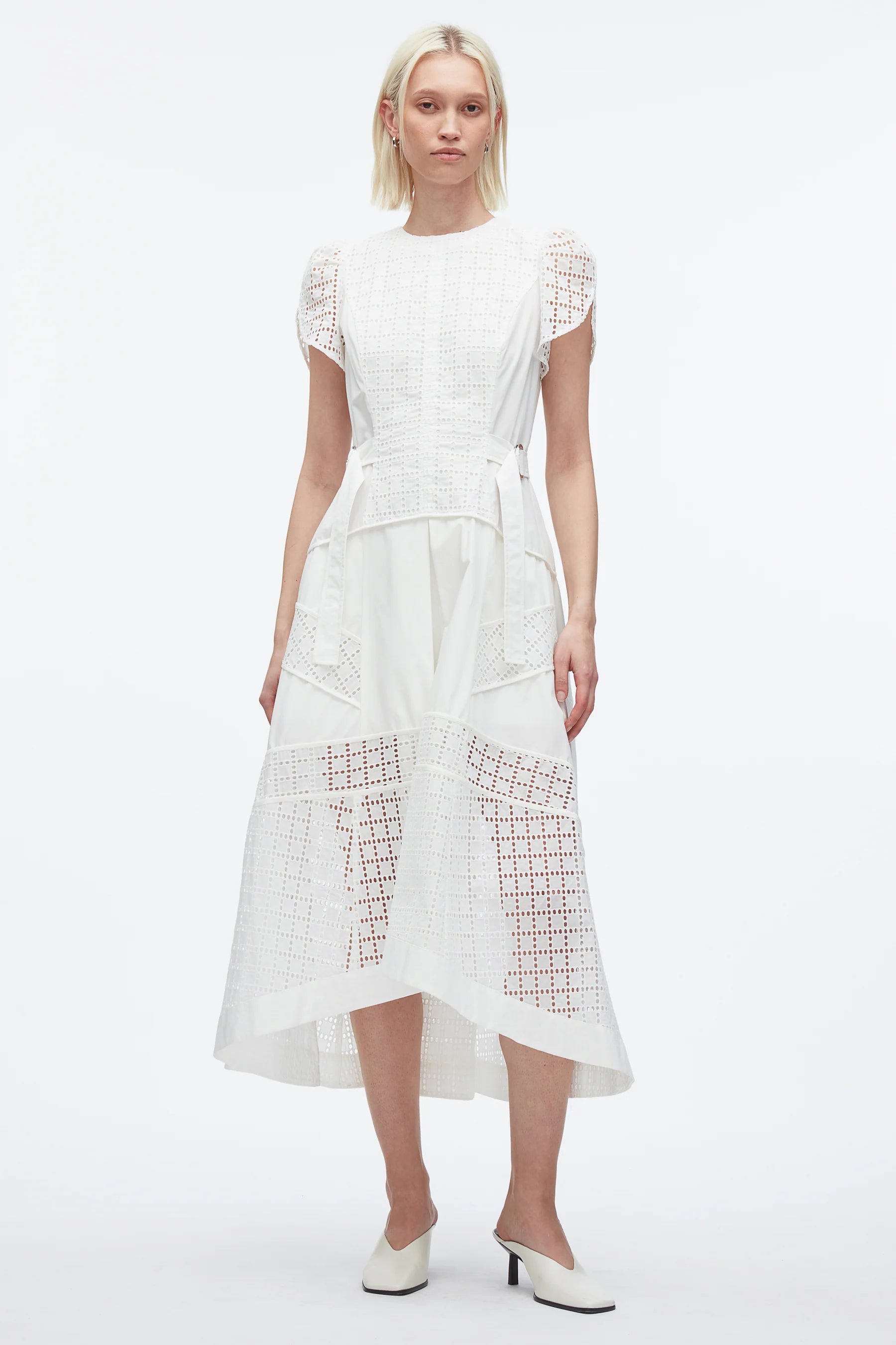 PLM-S51-9093BRG WHITE BROIDERIE TULIP DRESS