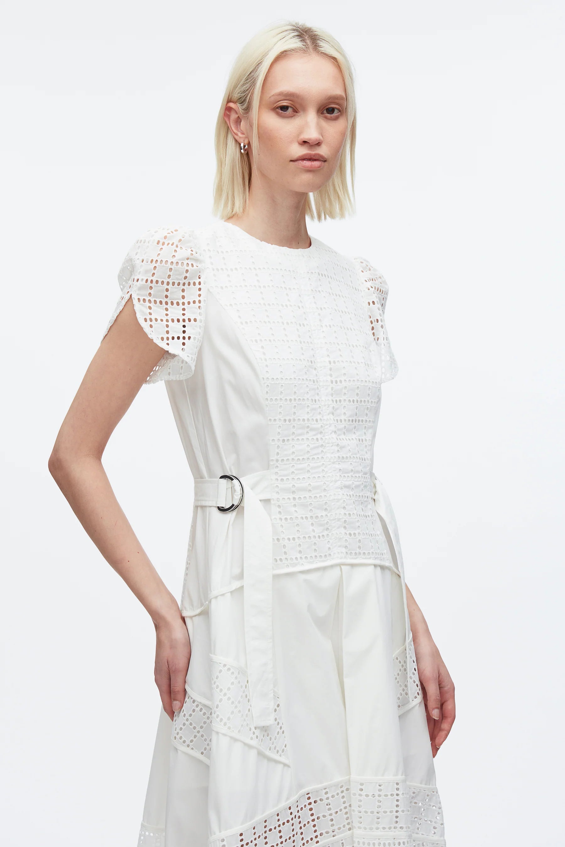 PLM-S51-9093BRG WHITE BROIDERIE TULIP DRESS