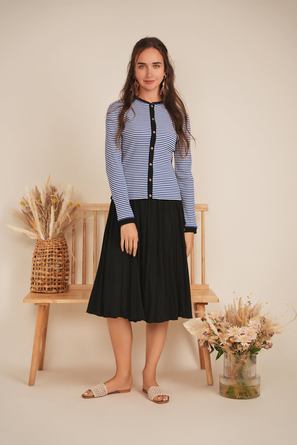 DEJ-SB5CM1262T DARK DENIM&WHITE STRIPED CARDIGAN
