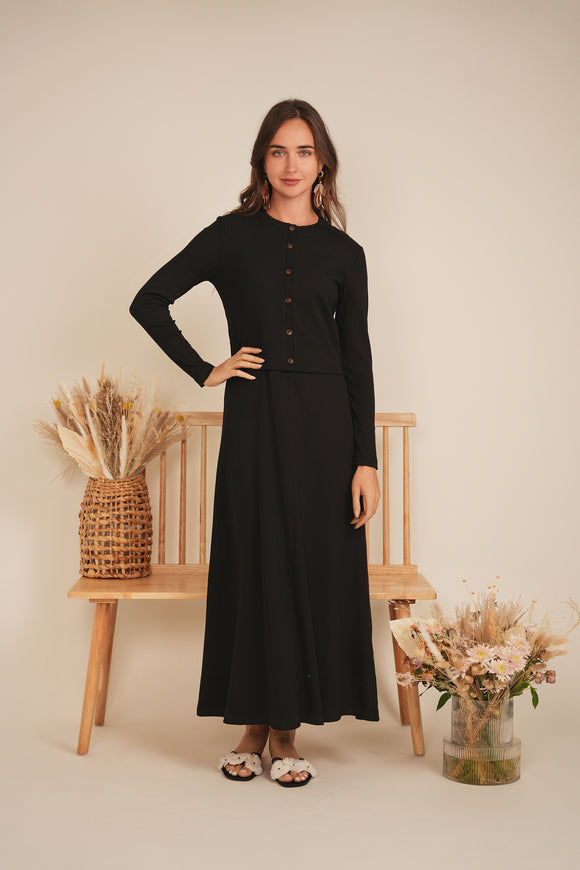 DEJ-SB5CM1293T&SB5CM1292DL BLACK RIB CARDI SET