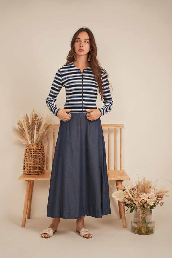 DEJ-SB5CM1377T DENIM&BLACK STRIPE T-SHIRT
