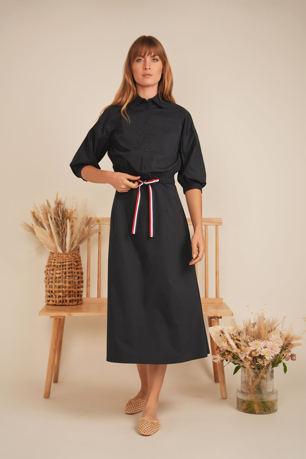 DEJ-SB5CM1398T BLACK RIBBON BOW BLOUSE