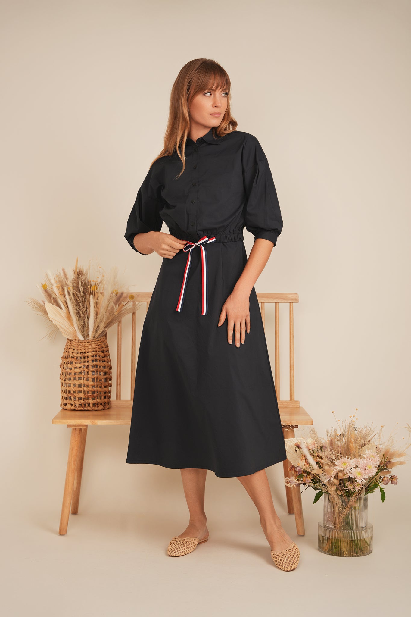 DEJ-SB5CM1398T BLACK RIBBON BOW BLOUSE