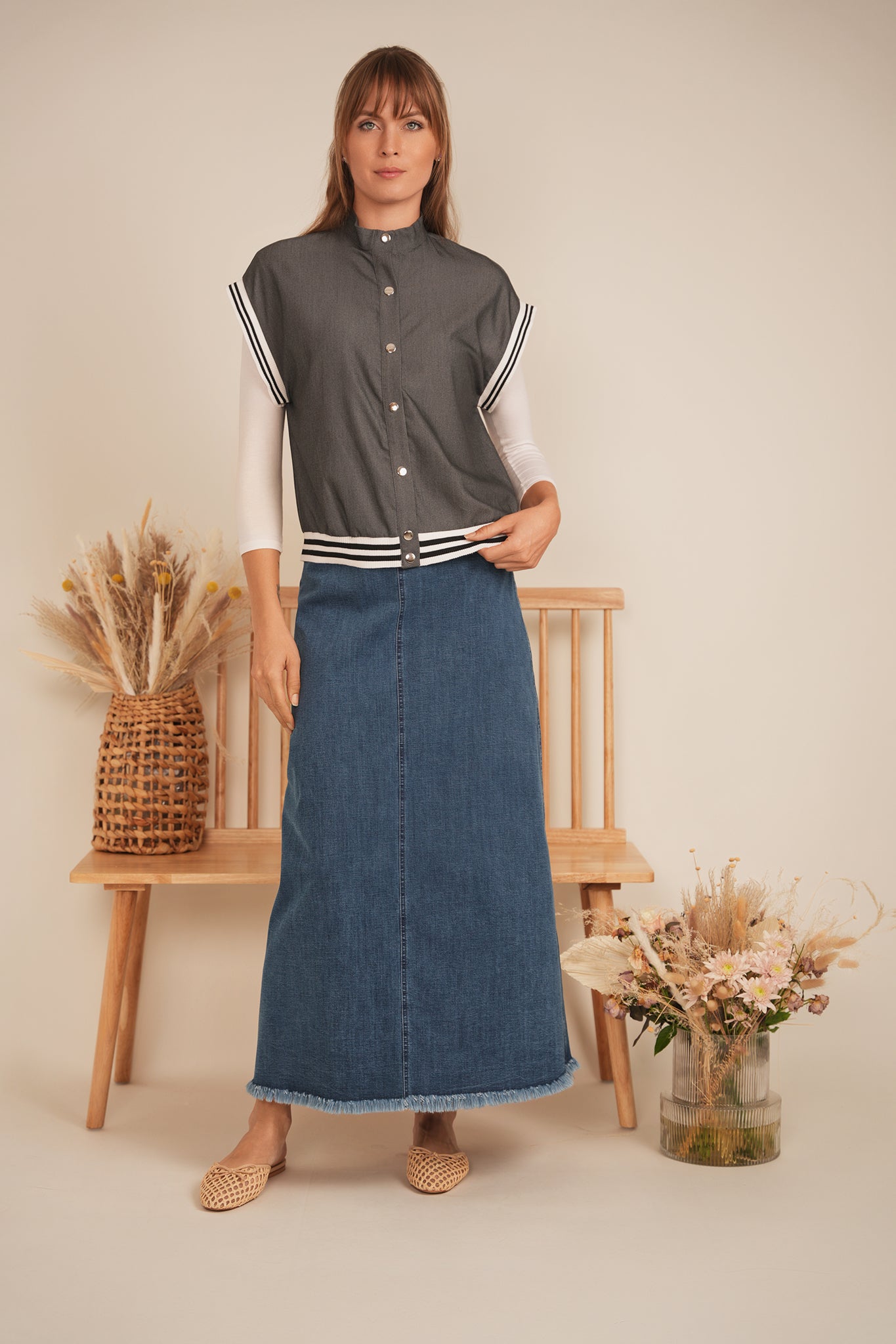 DEJ-SB5CM1406T DARK DENIM STRIPE VEST