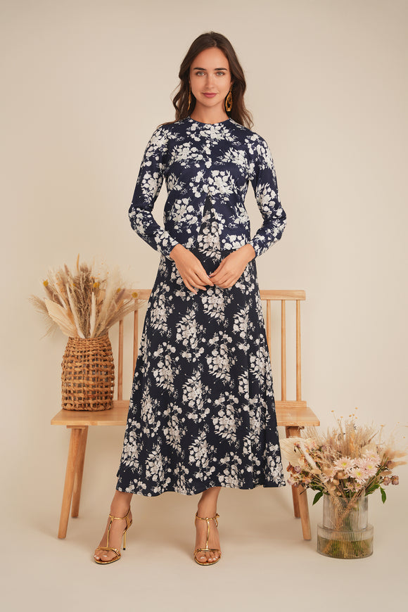 DEJ-SB5CM1422CL NAVY FLORAL PRINT CARDI SET