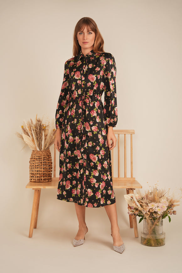 DEJ-SB5CM1441DM BLACK ROSE PRINT DRESS