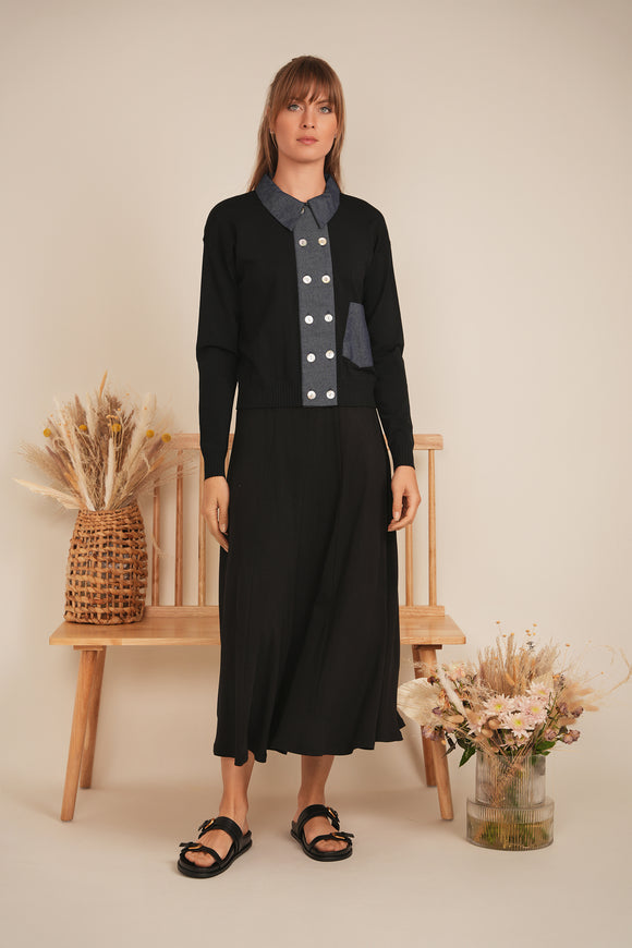 DEJ-SB5CM1467TE BLACK&DENIM CARDIGAN