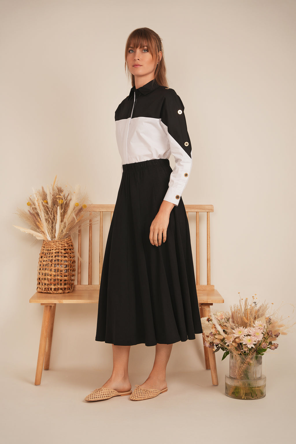 DEJ-SB5CM1472T WHITE&NAVY DOLMAN BLOUSE