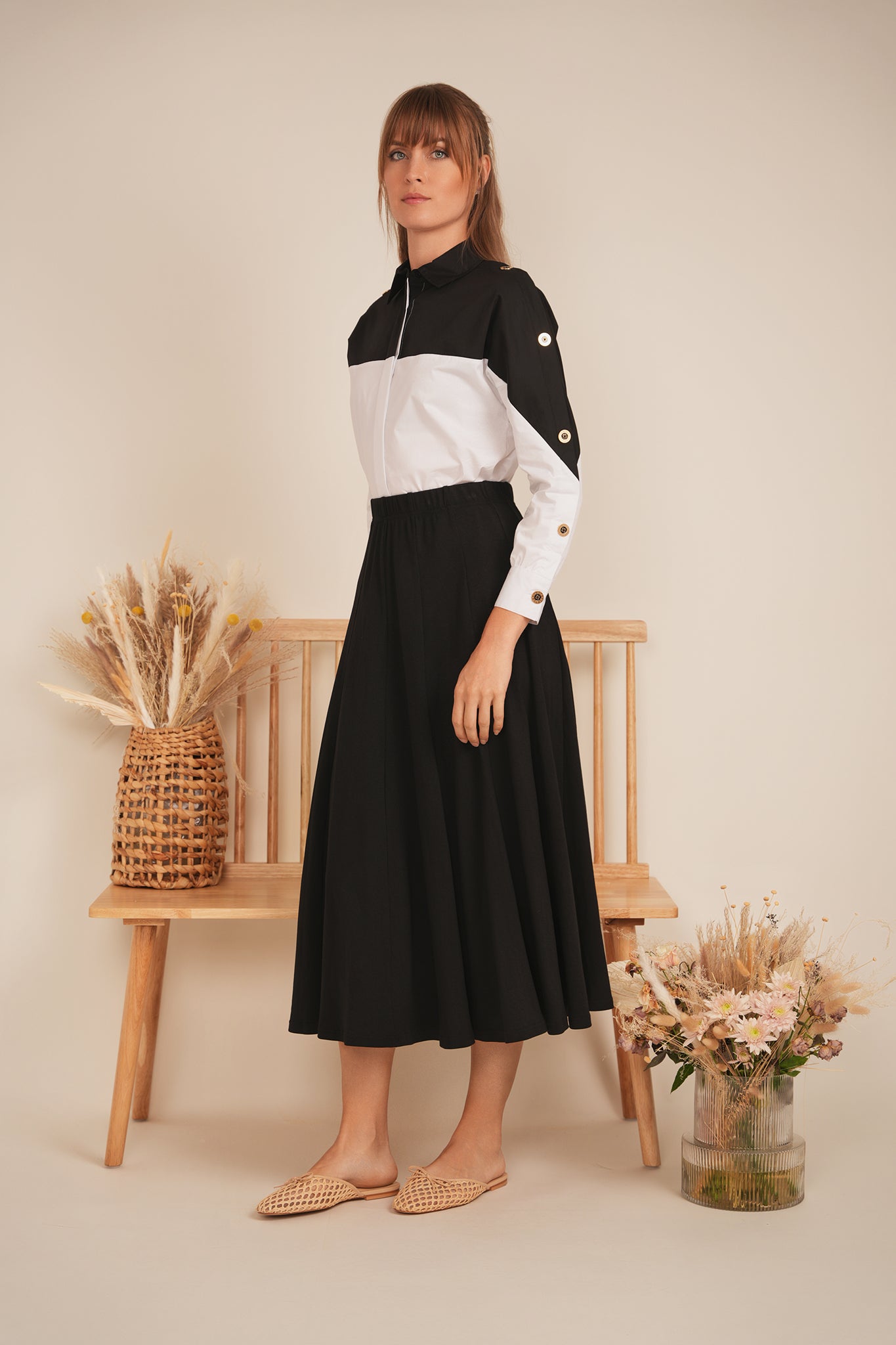 DEJ-SB5CM1472T WHITE&NAVY DOLMAN BLOUSE