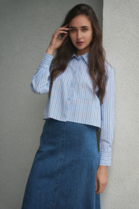 DEJ-SB5CM1526T BLUE&DENIM STRIPED BLOUSE