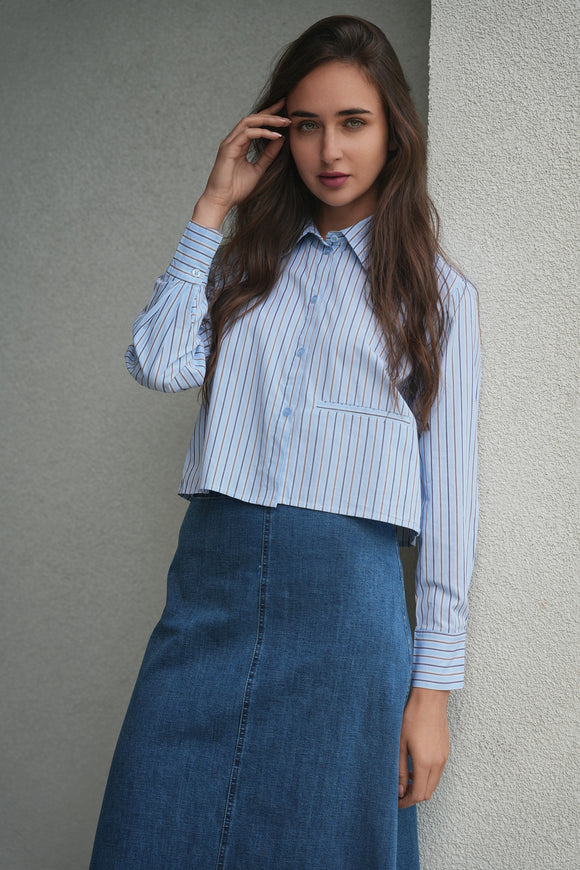 DEJ-SB5CM1526T BLUE&DENIM STRIPED BLOUSE