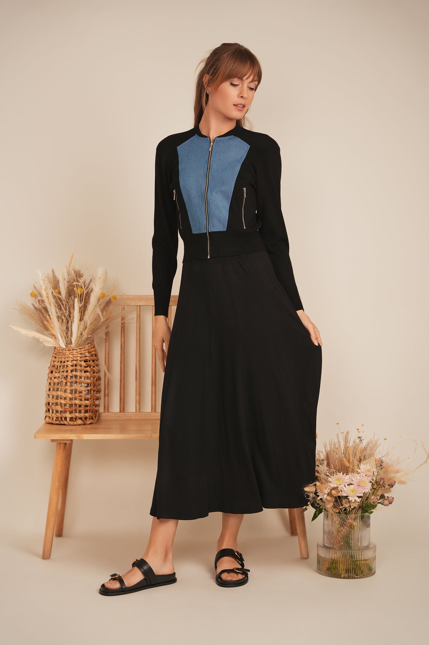 DEJ-SB5CM8371T CHAMBRAY&MULTI TRIM TOP