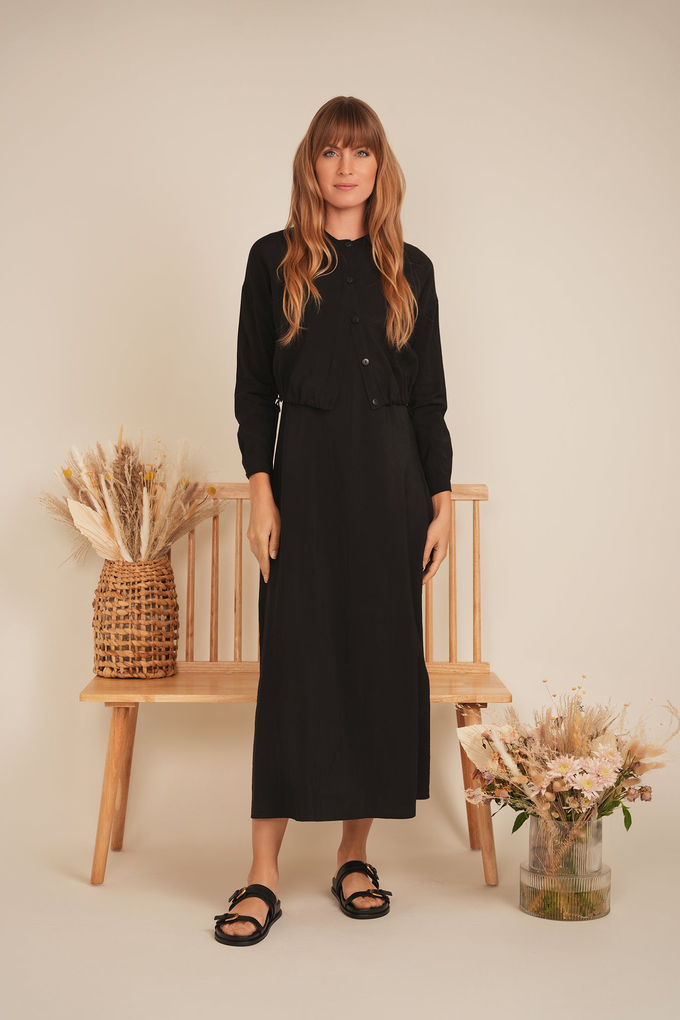 DEJ-SB5CM8915DL MIDNIGHT BLUE TENCEL SLEEVELESS DRESS