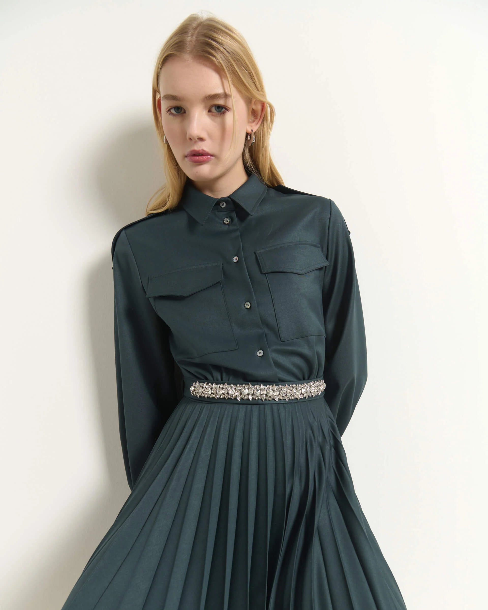BEA-AB2C6753RO99 PINE DIAMANTE BELT DRESS