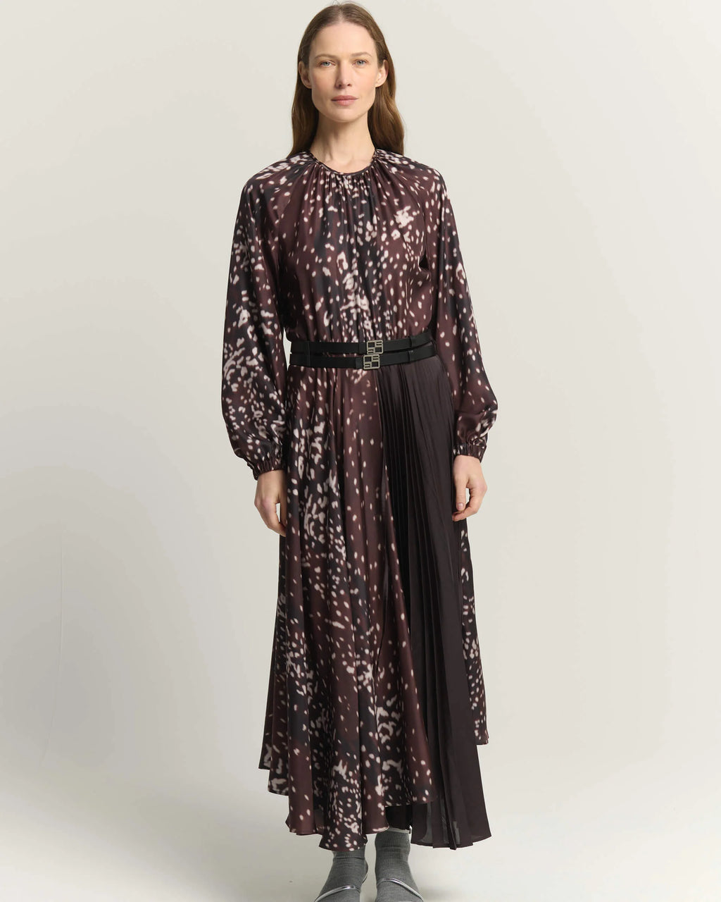 BEA-AB2C6757FAN41 AMBER PRINT PLEAT DRESS