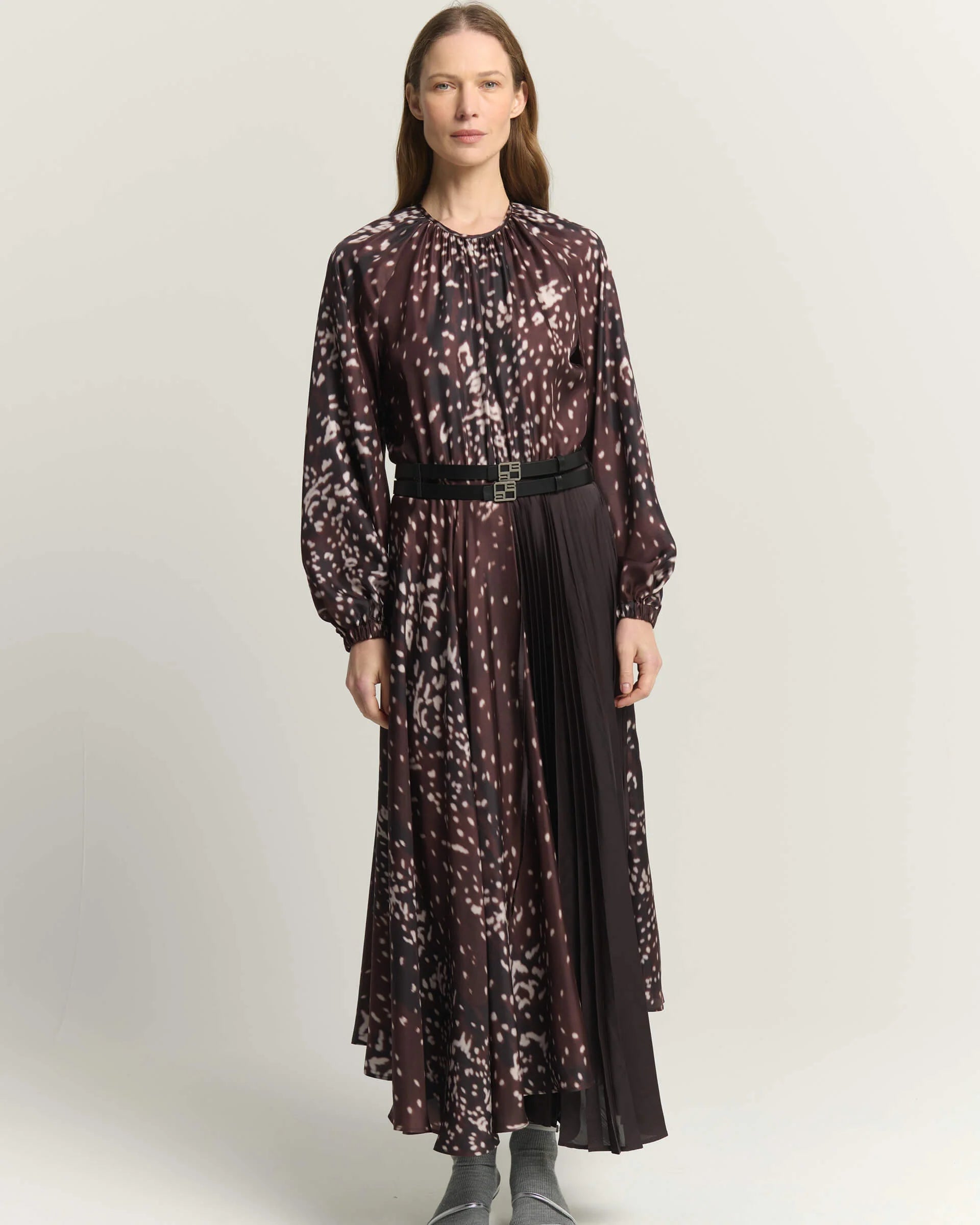 BEA-AB2C6757FAN41 AMBER PRINT PLEAT DRESS