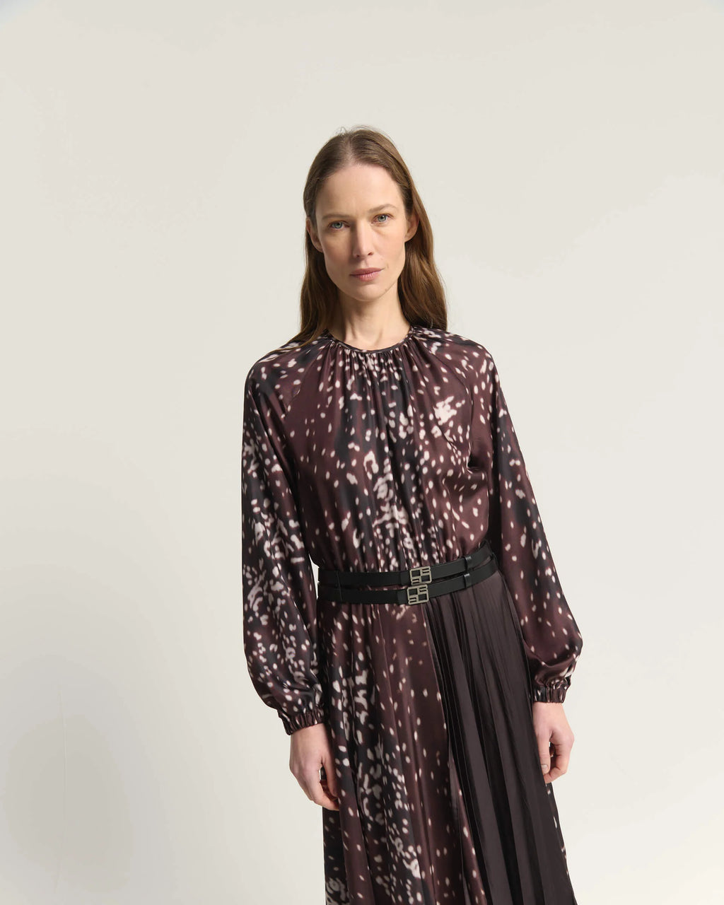BEA-AB2C6757FAN41 AMBER PRINT PLEAT DRESS