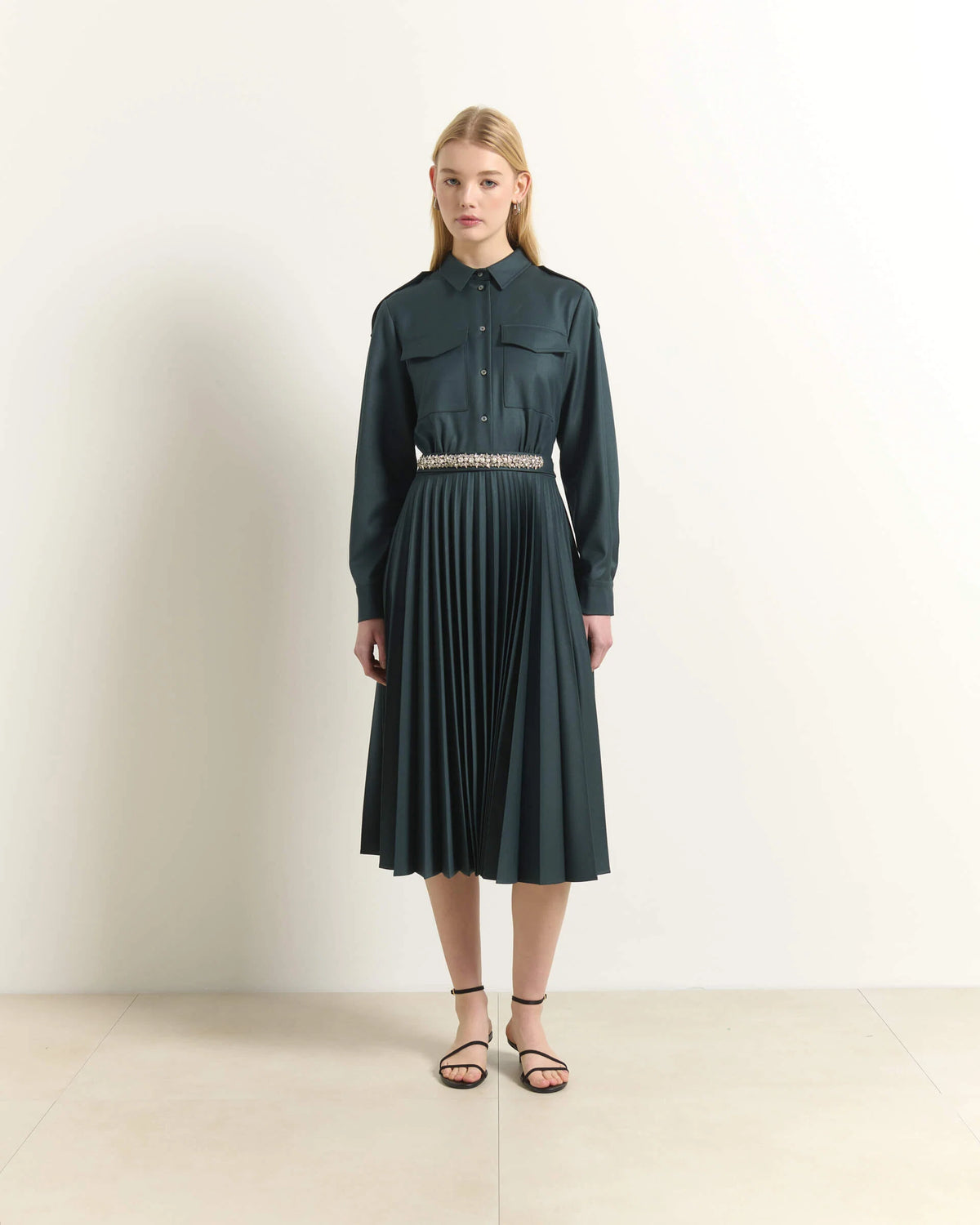 BEA-AB2C6753RO99 PINE DIAMANTE BELT DRESS