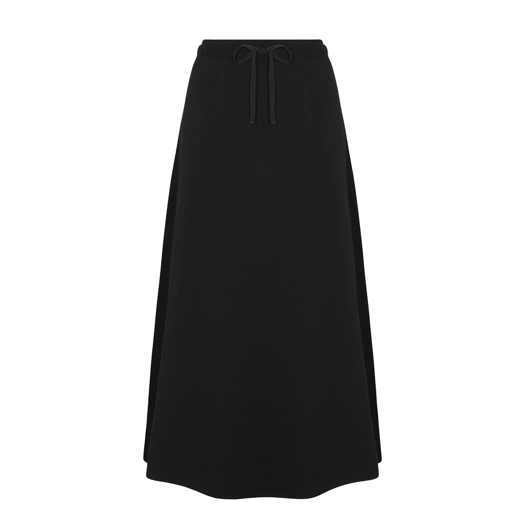 PAR-SK496 BLACK FRENCH TERRY DRAWSTRING SKIRT
