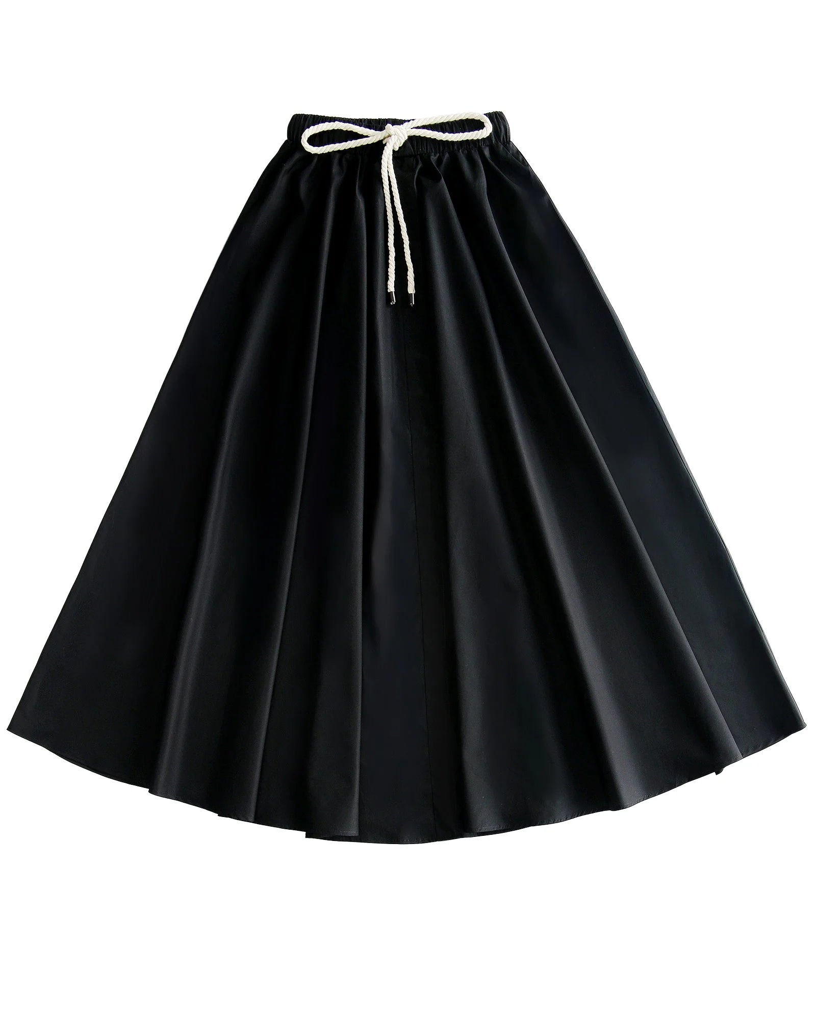 PAR-SK529 BLACK POPLIN DRAWSTRING SKIRT
