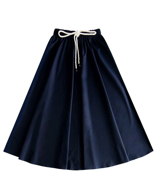 PAR-SK529 NAVY POPLIN DRAWSTRING SKIRT