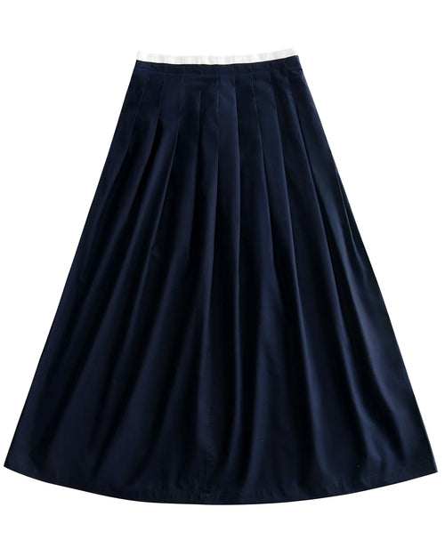 PAR-SK530 NAVY TWO TONE PLEAT SKIRT