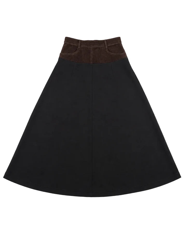 PAR-SK578 BLACK MIXED MEDIA CORDUROY SKIRT