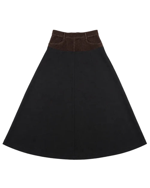 PAR-SK578 BLACK MIXED MEDIA CORDUROY SKIRT