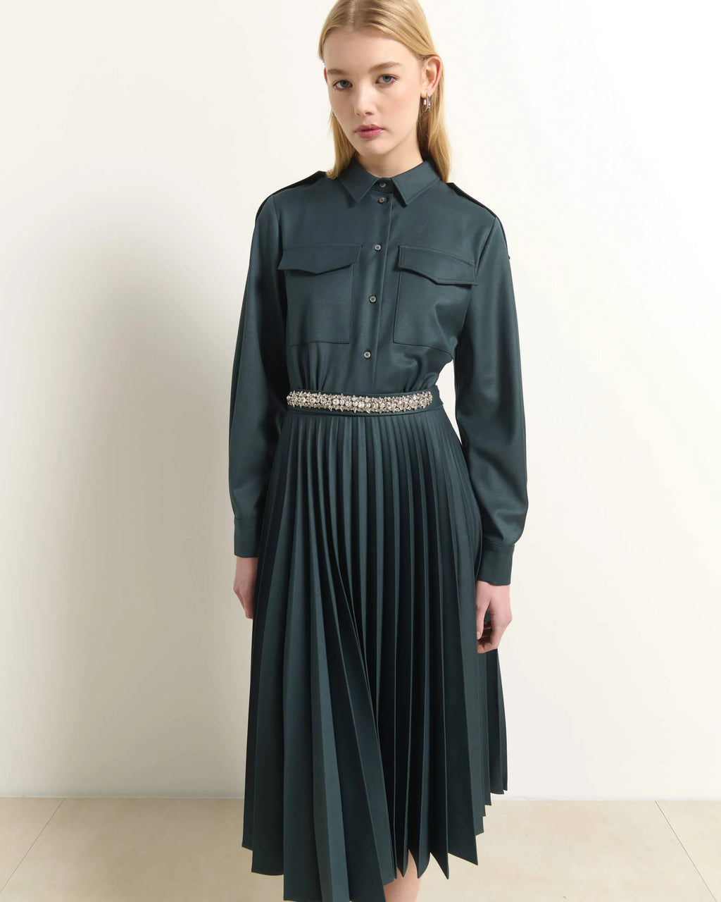 BEA-AB2C6753RO99 PINE DIAMANTE BELT DRESS