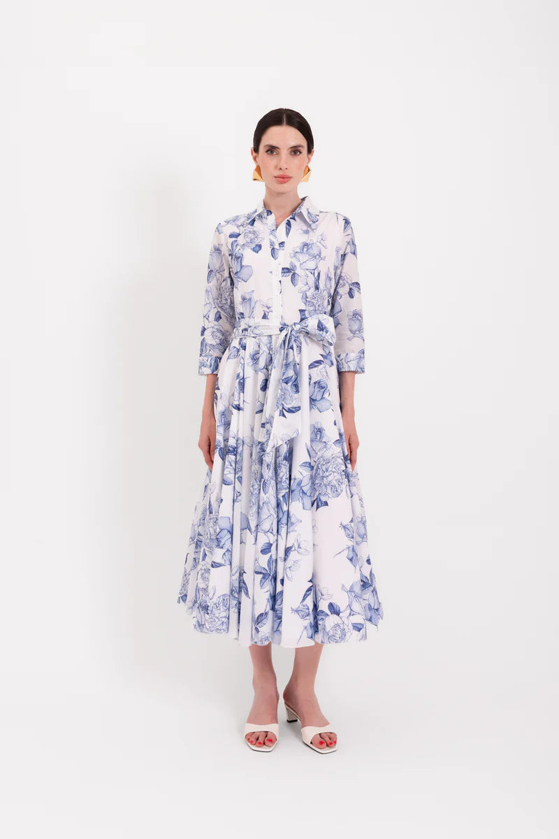LAV-B7WD020 SPRITZ WHITE&BLUE FLORAL PRINT DRE