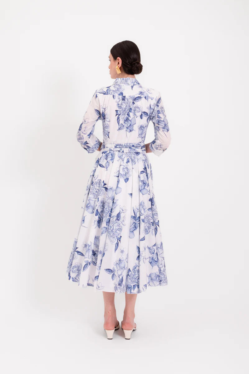 LAV-B7WD020 SPRITZ WHITE&BLUE FLORAL PRINT DRE