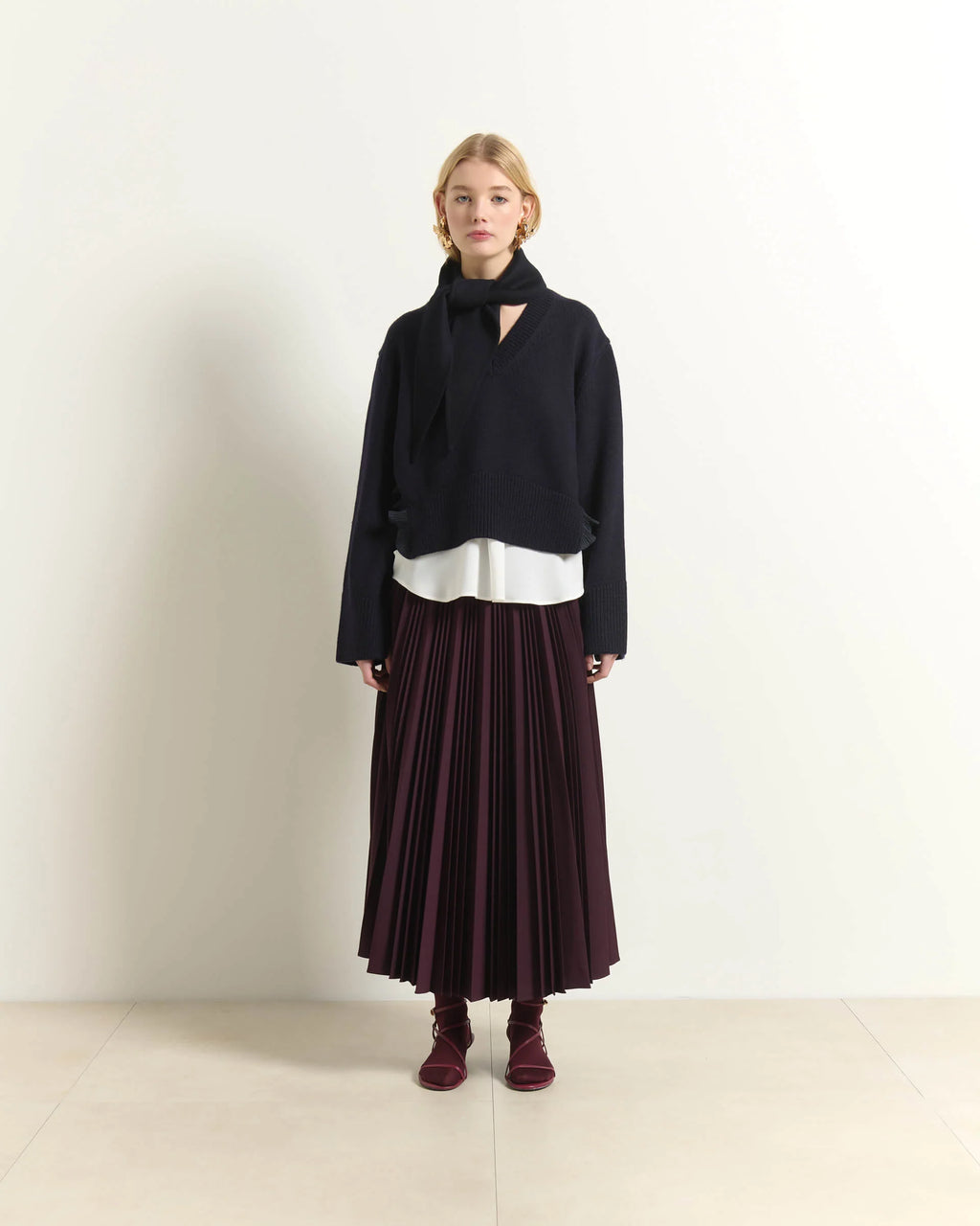 BEA-AB2C5017RO99 PLUM PLEATED SKIRT