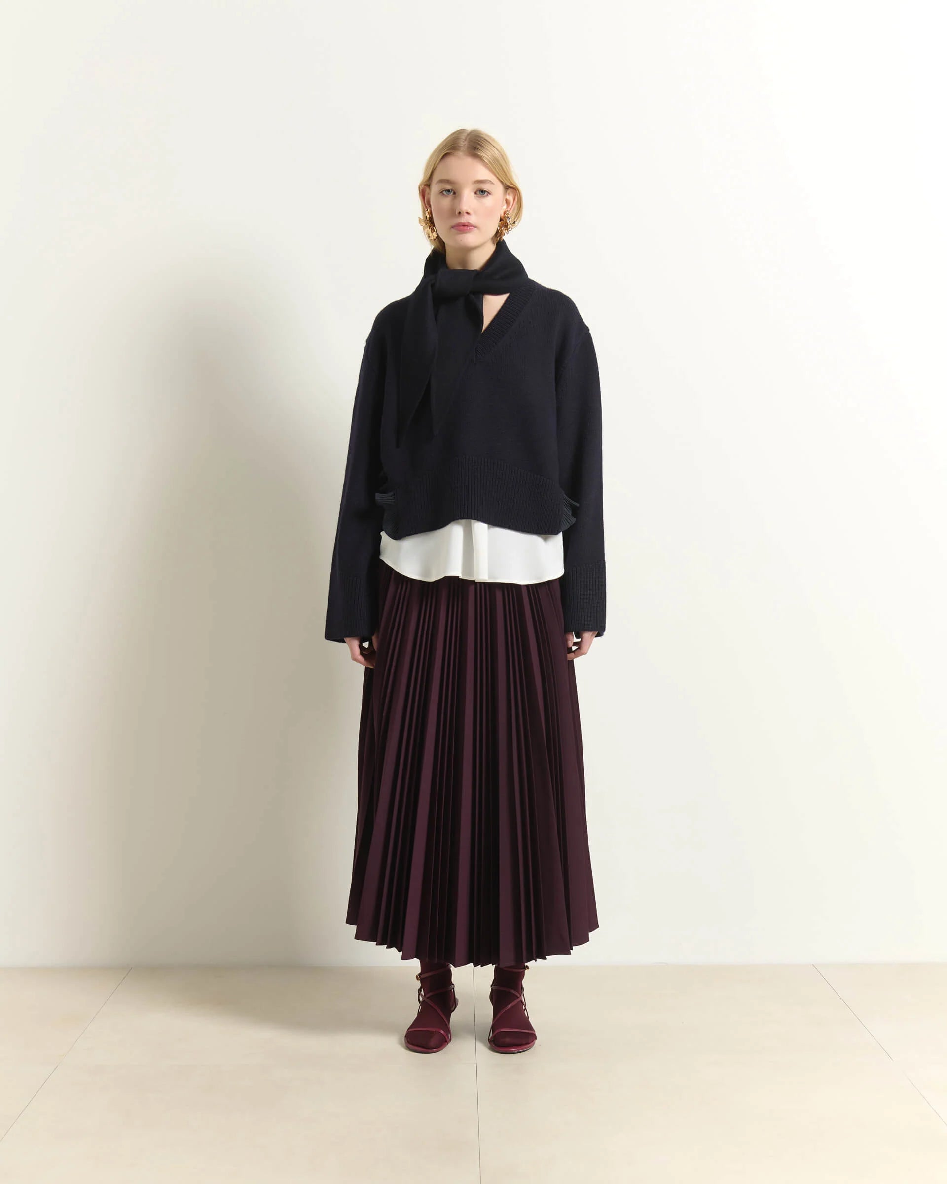 BEA-AB2C5017RO99 PLUM PLEATED SKIRT