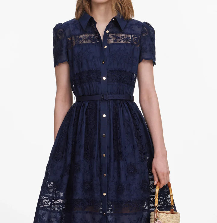SPO-PF26-5MA NAVY RAMIE COLLARED DRESS