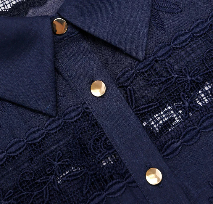 SPO-PF26-5MA NAVY RAMIE COLLARED DRESS