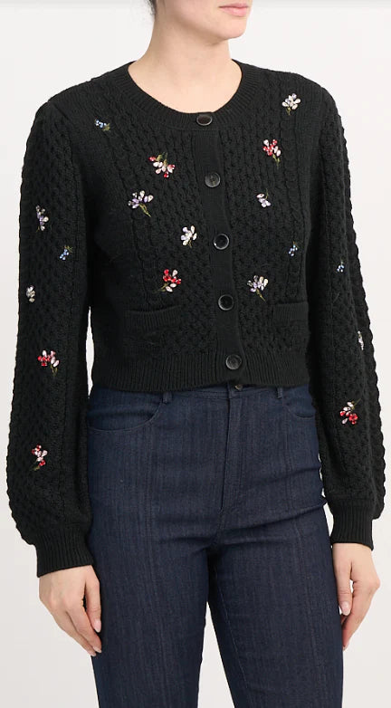 CQS-ZK112910170Z BLACK RASA DIAMOND FLORAL CARDIGAN
