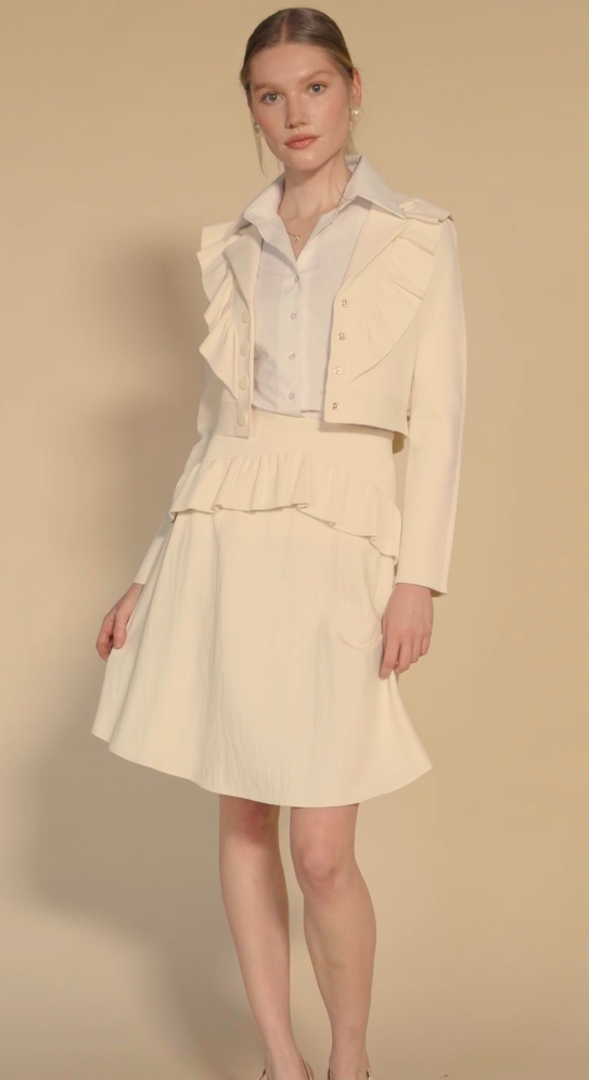 APP-S26-1109 WHITE MONTAGE FRILL BLAZER