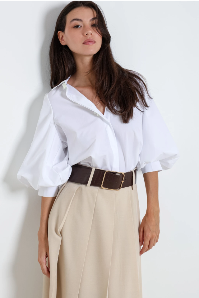 ELW-60279YC WHITE FLOWER BUTTON BLOUE