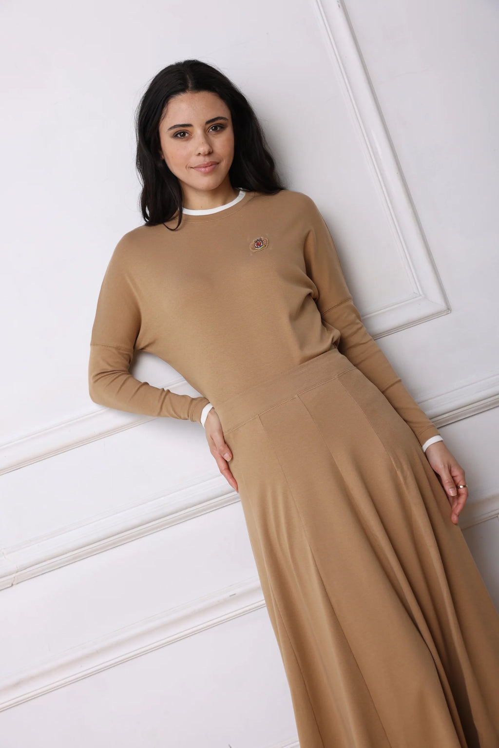 PAR-SK535 BLACK PANELED SKIRT