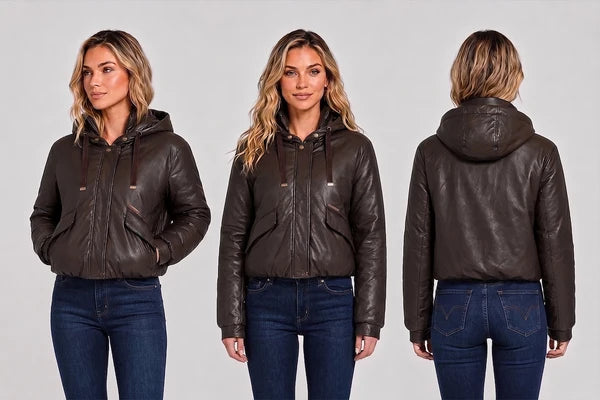 ARB-1526 BROWN HOODED LEATHER JACKET